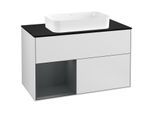 Villeroy und Boch Finion Waschtischunterschrank F242HGMT 100x60,3cm, Abdeckplatte black matt, Regal links Midnight Blue Matt Lacquer, White matt lacquer