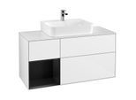 Villeroy und Boch Finion Waschtischunterschrank F161PDGF 120cm, Abdeckplatte white matt, Regal links Black matt lacquer, Glossy white lacquer