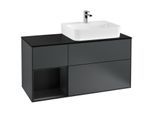 Villeroy und Boch Finion Waschtischunterschrank F142PDHG 120cm, Abdeckplatte Glass Black Matt, Regal links Black matt lacquer, Midnight Blue Matt Lacquer