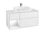 Villeroy und Boch Finion Waschtischunterschrank F161GFGF 120cm, Abdeckplatte white matt, Regal links Glossy white lacquer, Glossy white lacquer