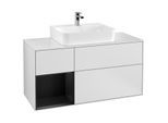 Villeroy und Boch Finion Waschtischunterschrank F161PDMT 120cm, Abdeckplatte white matt, Regal links Black matt lacquer, White matt lacquer