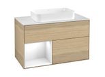 Villeroy und Boch Finion Waschtischunterschrank F241GFPC 100x60,3cm, Abdeckplatte white matt, Regal links Glossy white lacquer, Oak Veneer