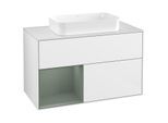 Villeroy und Boch Finion Waschtischunterschrank F241GMGF 100x60,3cm, Abdeckplatte white matt, Regal links Olive Matt Lacquer, Glossy white lacquer