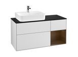 Villeroy und Boch Finion Waschtischunterschrank G152GNMT 120cm, Abdeckplatte black matt, Emotion, Regal links Walnut veneer, White matt lacquer