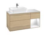 Villeroy und Boch Finion Waschtischunterschrank G151GFPC 120cm, Abdeckplatte white matt, Emotion, Regal links Glossy white lacquer, Oak Veneer