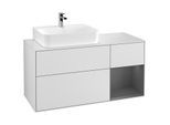 Villeroy und Boch Finion Waschtischunterschrank F151GKMT 120cm, Abdeckplatte white matt, Regal rechts Anthracite matt, White matt lacquer