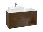 Villeroy und Boch Finion Waschtischunterschrank F151GNGN 120cm, Abdeckplatte white matt, Regal rechts Walnut veneer, Walnut veneer