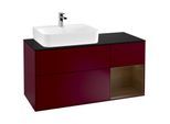 Villeroy und Boch Finion Waschtischunterschrank F152GNHB 120cm, Abdeckplatte black matt, Regal rechts Walnut veneer, Peony Matt