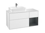 Villeroy und Boch Finion Waschtischunterschrank F151HGGF 120cm, Abdeckplatte white matt, Regal rechts Midnight Blue Matt Lacquer, Glossy white lacquer
