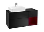 Villeroy und Boch Finion Waschtischunterschrank F152HBPD 120cm, Abdeckplatte black matt, Regal rechts Peony, Black matt lacquer