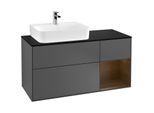 Villeroy und Boch Finion Waschtischunterschrank F152GNGK 120cm, Abdeckplatte black matt, Regal rechts Walnut veneer, Anthracite matt