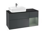 Villeroy und Boch Finion Waschtischunterschrank F152GMHG 120cm, Abdeckplatte black matt, Regal rechts Olive Matt Lacquer, Midnight Blue Matt Lacquer