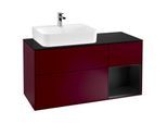 Villeroy und Boch Finion Waschtischunterschrank F152PDHB 120cm, Abdeckplatte black matt, Regal rechts Black matt lacquer, Peony Matt