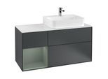 Villeroy und Boch Finion Waschtischunterschrank G141GMHG 120cm, Abdeckplatte white matt, Emotion, Regal links Olive Matt Lacquer, Midnight Blue Matt Lacquer