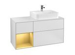Villeroy und Boch Finion Waschtischunterschrank G141HFMT 120cm, Abdeckplatte white matt, Emotion, Regal links Gold matt, White matt lacquer