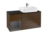 Villeroy und Boch Finion Waschtischunterschrank G142GKGN 120cm, Abdeckplatte black matt, Emotion, Regal links Anthracite matt, Walnut veneer