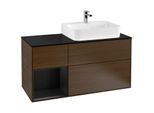 Villeroy und Boch Finion Waschtischunterschrank G142PDGN 120cm, Abdeckplatte black matt, Emotion, Regal links Black matt lacquer, Walnut veneer