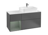 Villeroy und Boch Finion Waschtischunterschrank F141GMGK 120cm, Abdeckplatte glass white Matt, Regal links Olive Matt Lacquer, Anthracite matt
