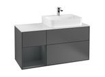 Villeroy und Boch Finion Waschtischunterschrank F141HGGK 120cm, Abdeckplatte glass white Matt, Regal links Midnight Blue Matt Lacquer, Anthracite matt