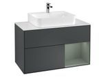 Villeroy und Boch Finion Waschtischunterschrank G121GMHG 100cm, Abdeckplatte white matt, Emotion, Regal rechts Olive Matt Lacquer, Midnight Blue Matt Lacquer