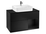 Villeroy und Boch Finion Waschtischunterschrank G122PDPD 100cm, Abdeckplatte black matt, Emotion, Regal rechts Black matt lacquer, Black matt lacquer