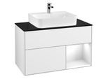 Villeroy und Boch Finion Waschtischunterschrank F122GFGF 100cm, Abdeckplatte black matt, Regal rechts Glossy white lacquer, Glossy white lacquer