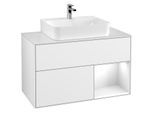 Villeroy und Boch Finion Waschtischunterschrank F121GFGF 100cm, Abdeckplatte weiß matt, Regal rechts Glossy white lacquer, Glossy white lacquer