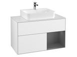 Villeroy und Boch Finion Waschtischunterschrank F121GKGF 100cm, Abdeckplatte weiß matt, Regal rechts Anthracite matt, Glossy white lacquer