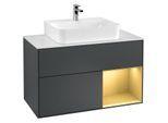 Villeroy und Boch Finion Waschtischunterschrank F121HFHG 100cm, Abdeckplatte weiß matt, Regal rechts Gold matt, Midnight Blue Matt Lacquer