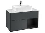 Villeroy und Boch Finion Waschtischunterschrank F121PDHG 100cm, Abdeckplatte weiß matt, Regal rechts Black matt lacquer, Midnight Blue Matt Lacquer