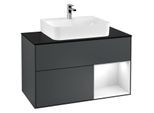 Villeroy und Boch Finion Waschtischunterschrank F122GFHG 100cm, Abdeckplatte black matt, Regal rechts Glossy white lacquer, Midnight Blue Matt Lacquer