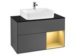 Villeroy und Boch Finion Waschtischunterschrank F122HFGK 100cm, Abdeckplatte black matt, Regal rechts Gold matt, Anthracite matt