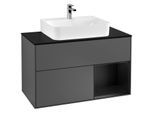 Villeroy und Boch Finion Waschtischunterschrank F122PDGK 100cm, Abdeckplatte black matt, Regal rechts Black matt lacquer, Anthracite matt