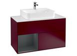 Villeroy und Boch Finion Waschtischunterschrank G111HGHB 100cm, Abdeckplatte white matt, Emotion, Regal links Midnight Blue Matt Lacquer, Peony Matt