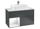 Villeroy und Boch Finion Waschtischunterschrank G111GFHG 100cm, Abdeckplatte white matt, Emotion, Regal links Glossy white lacquer, Midnight Blue Matt Lacquer