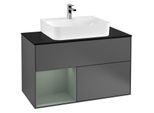 Villeroy und Boch Finion Waschtischunterschrank G112GMGK 100cm, Abdeckplatte black matt, Emotion, Regal links Olive Matt Lacquer, Anthracite matt