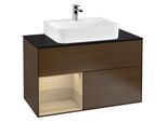 Villeroy und Boch Finion Waschtischunterschrank G112PCGN 100cm, Abdeckplatte black matt, Emotion, Regal links Oak Veneer, Walnut veneer