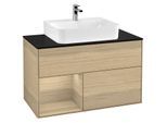 Villeroy und Boch Finion Waschtischunterschrank F112PCPC 100cm, Abdeckplatte white matt, Regal links Oak Veneer, Oak Veneer