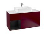 Villeroy und Boch Finion Waschtischunterschrank G161PDHB 120cm, Abdeckplatte white matt, Emotion, Regal links Black matt lacquer, Peony Matt