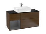 Villeroy und Boch Finion Waschtischunterschrank F162GKGN 120cm, Abdeckplatte black matt, Regal links Anthracite matt, Walnut veneer