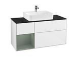 Villeroy und Boch Finion Waschtischunterschrank F162GMGF 120cm, Abdeckplatte black matt, Regal links Olive Matt Lacquer, Glossy white lacquer
