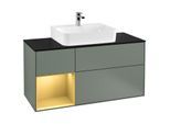 Villeroy und Boch Finion Waschtischunterschrank F162HFGM 120cm, Abdeckplatte black matt, Regal links Gold matt, Olive Matt Lacquer