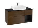 Villeroy und Boch Finion Waschtischunterschrank F172PDGN 120cm, Abdeckplatte black matt, Regal rechts Black matt lacquer, Walnut veneer