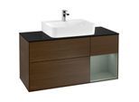 Villeroy und Boch Finion Waschtischunterschrank F172GMGN 120cm, Abdeckplatte black matt, Regal rechts Olive Matt Lacquer, Walnut veneer