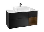 Villeroy und Boch Finion Waschtischunterschrank G171GNPD 120cm, Abdeckplatte white matt, Emotion, Regal rechts Walnut veneer, Black matt lacquer