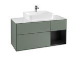 Villeroy und Boch Finion Waschtischunterschrank G171PDGM 120cm, Abdeckplatte white matt, Emotion, Regal rechts Black matt lacquer, Olive Matt Lacquer