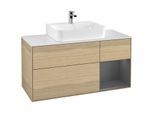 Villeroy und Boch Finion Waschtischunterschrank G171GKPC 120cm, Abdeckplatte white matt, Emotion, Regal rechts Anthracite matt, Oak Veneer