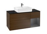 Villeroy und Boch Finion Waschtischunterschrank G172GKGN 120cm, Abdeckplatte black matt, Emotion, Regal rechts Anthracite matt, Walnut veneer