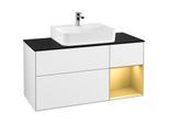 Villeroy und Boch Finion Waschtischunterschrank G172HFGF 120cm, Abdeckplatte black matt, Emotion, Regal rechts Gold matt, Glossy white lacquer