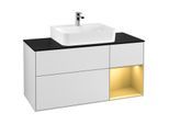 Villeroy und Boch Finion Waschtischunterschrank G172HFMT 120cm, Abdeckplatte black matt, Emotion, Regal rechts Gold matt, White matt lacquer